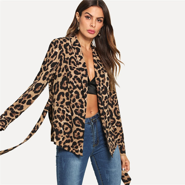Top blazzer Ceinturé Imprimé Léopard