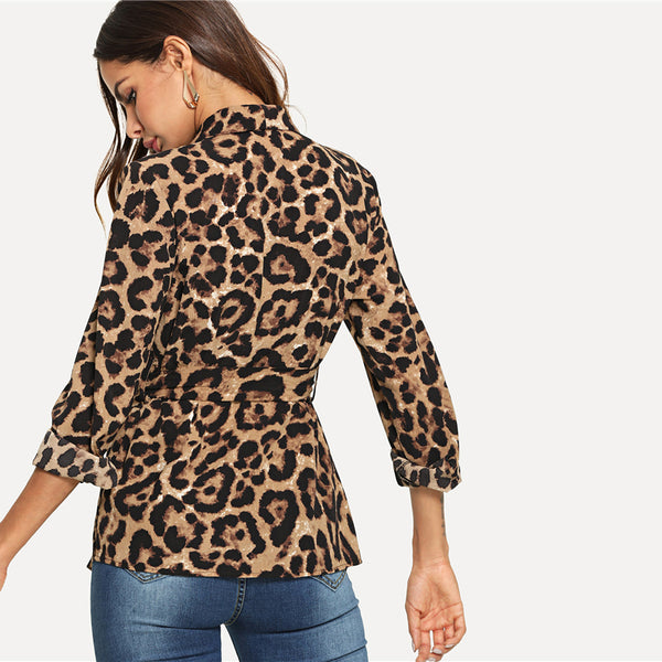 Top blazzer Ceinturé Imprimé Léopard